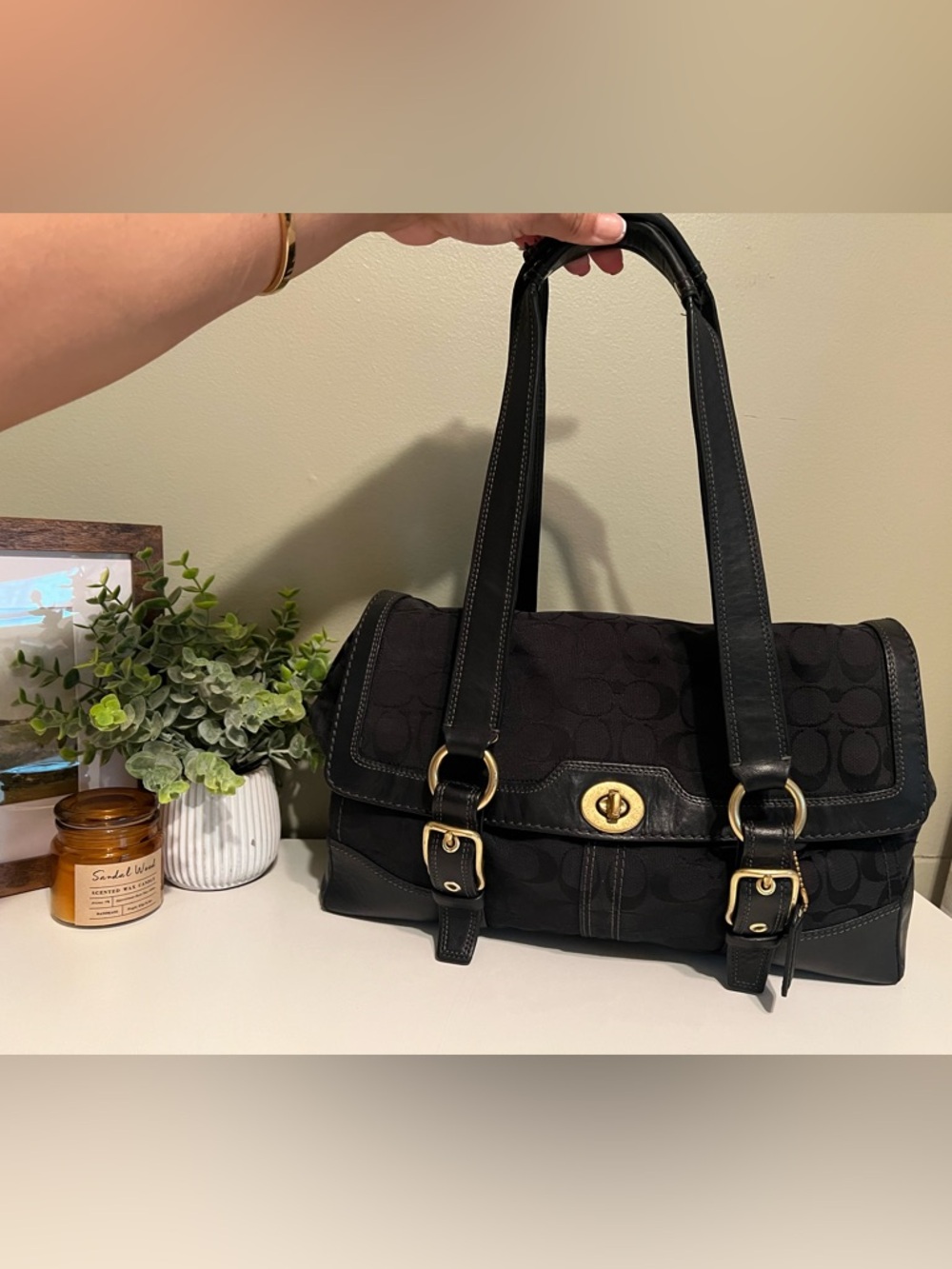 Coach Soho Signature Black Jacquard Buckle Satchel Turnlock Pocket Shoulder Bag